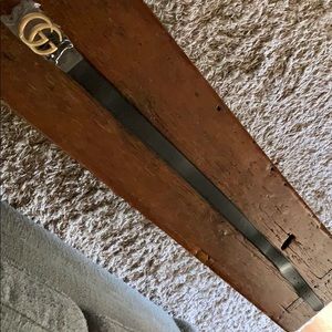 Gucci black belt with double Gucci, GG buckle.